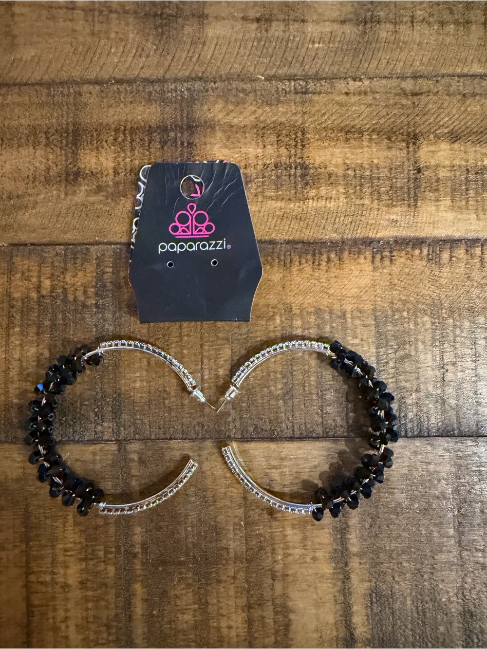 Paparazzi Black Beaded Hoop Earrings with Silver Accents